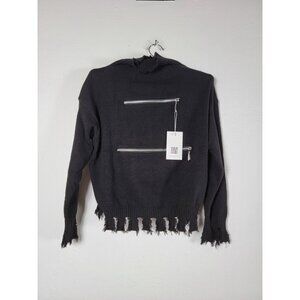 SooLinen Womens Cross Zipper Turtleneck Crop Sweater One Size Black Pullover New